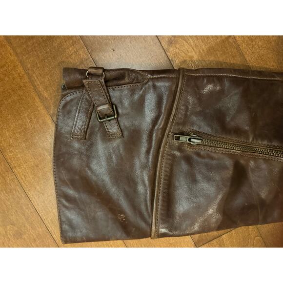 LUXURY REBEL Brown Distressed Leather Over Knee Harness Zip Boots size 7.5 - Picture 6 of 12